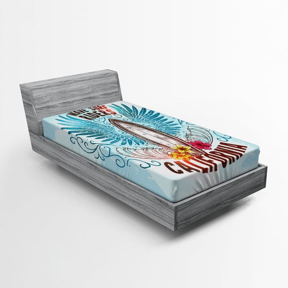 Ambesonne Surf Fitted Sheet, Sketchy Flowers Birds, Twin Size, Multicolor