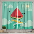 thumbnail image 1 of Ambesonne Surf Kitchen Curtains, Watermelon on the Waves, 55"x45", Red Green Yellow, 1 of 3