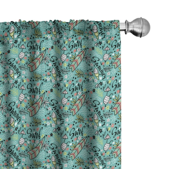 Ambesonne Surfboard Window Curtains, Tropic Floral Design, Each 28" W x 84" L, Turquoise Multicolor