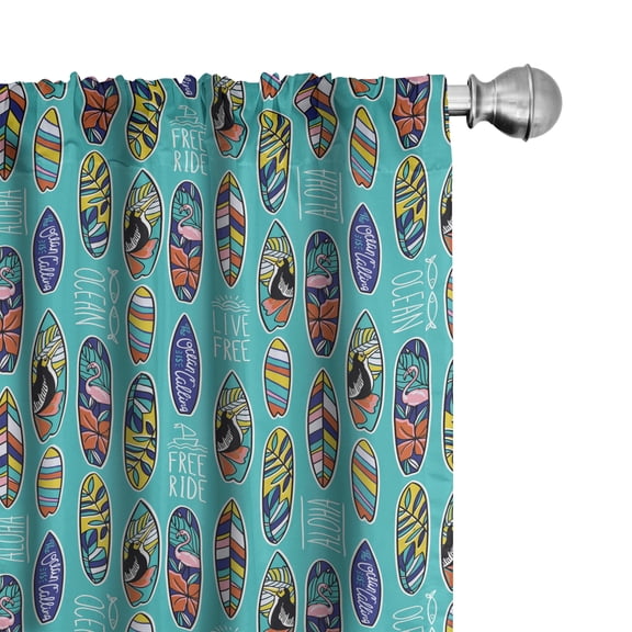 Ambesonne Surfboard Curtains, Aloha Hawaii Ocean, Pair of 28"x95", Multicolor