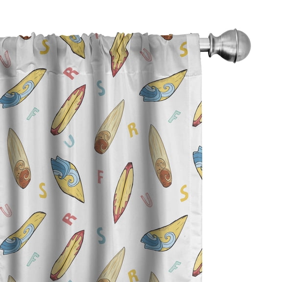 Ambesonne Surfboard Curtains, Boards and ABC Letters, Pair of 28"x95", Multicolor