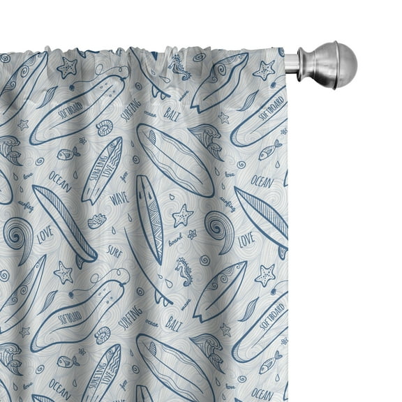Ambesonne Surfboard Curtains, Doodle Summertime, Pair of 28"x63", Petrol Blue Slate Blue