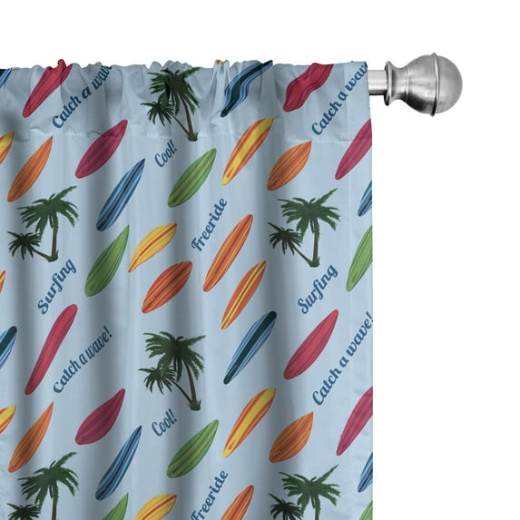 Ambesonne Surfboard Curtains, Exotic Hawaii Sports, Pair of 28"x84", Multicolor