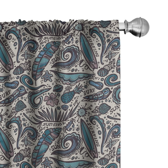 Ambesonne Surfboard Curtains, Exotic Waters Fun, Pair of 28"x95", Tan Teal Mauve