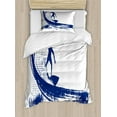 thumbnail image 1 of Ambesonne Surfboard Duvet Cover Sets, Surfer on Pipeline Wave, 2-Twin, White Dark Blue, 1 of 3
