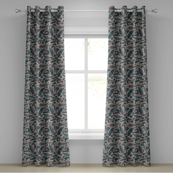 Ambesonne Surfboard Grommet Curtain, Exotic Waters Fun, 50" x 120", Tan Teal Mauve