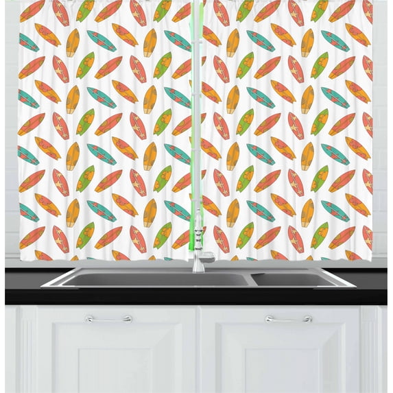 Ambesonne Surfboard Kitchen Curtains, Fun Colorful Sports, 55"x39", Multicolor