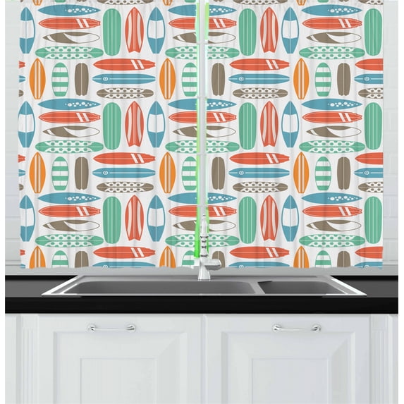 Ambesonne Surfboard Kitchen Curtains, Summer Travel Retro, 55"x39", Multicolor