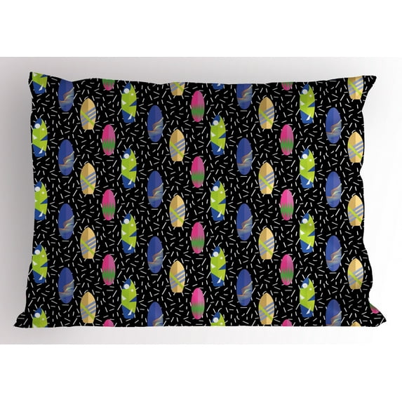 Ambesonne Surfboard Pillow Sham, Memphis 80s Style, 26" X 20", Multicolor