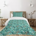 thumbnail image 1 of Ambesonne Surfboard Quilted Bedspread Set 2 Pcs, Tropic Floral Design, Twin Size, Turquoise Multicolor, 1 of 5