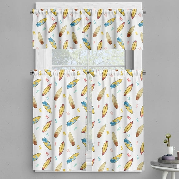 Ambesonne Surfboard Valance & Curtain, Boards and ABC Letters, 55"x30", Multicolor