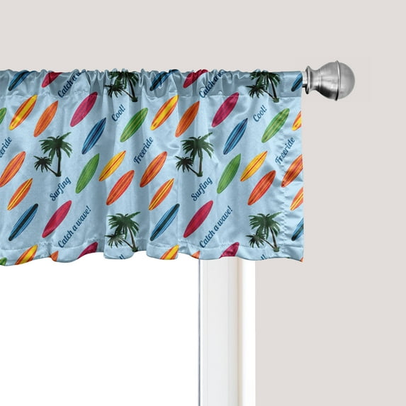 Ambesonne Surfboard Window Valance, Exotic Hawaii Sports, 54" X 12", Multicolor