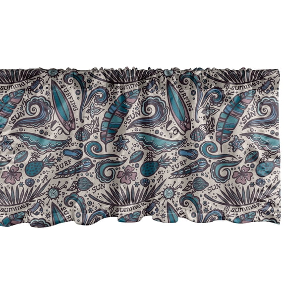 Ambesonne Surfboard Window Valance, Exotic Waters Fun, 54" X 18", Tan Teal Mauve