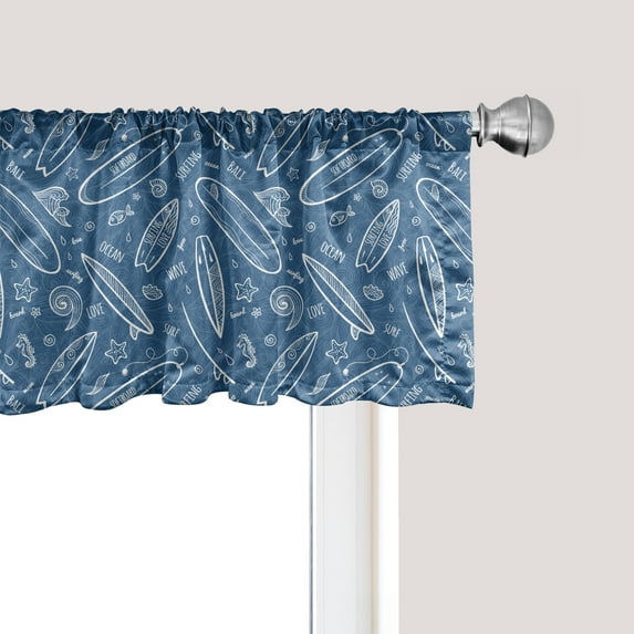 Ambesonne Surfboard Window Valance, Ocean Waves Doodle, 42" x 18", Blue White