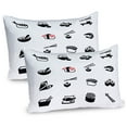 thumbnail image 1 of Ambesonne Sushi Pillow Sham 2 Pack, Minimalist Japanese Dishes, 30"x20", Black White and Coral, 1 of 3