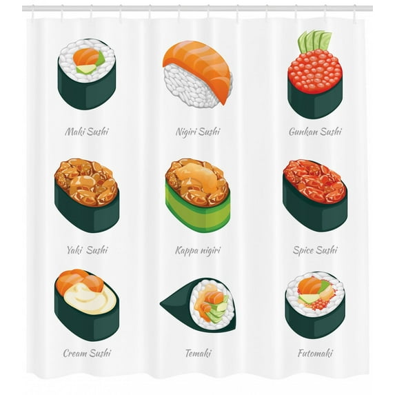 Ambesonne Sushi Shower Curtain, Exotic Japanese Cuisine, 69"Wx70"L, Multicolor