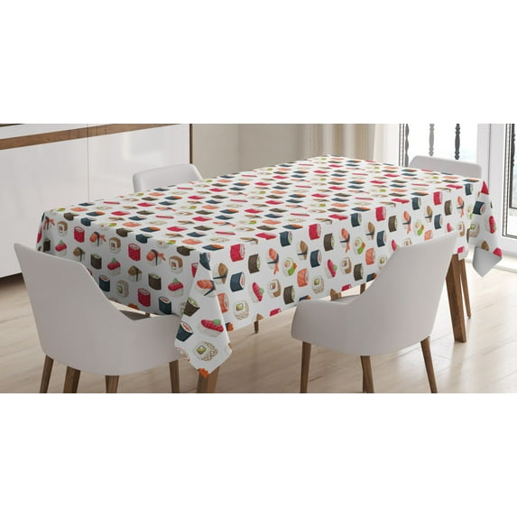 Ambesonne Sushi Tablecloth Rectangular Table Cover, Various Yummy Graphic Rolls, 52"x70", Multicolor