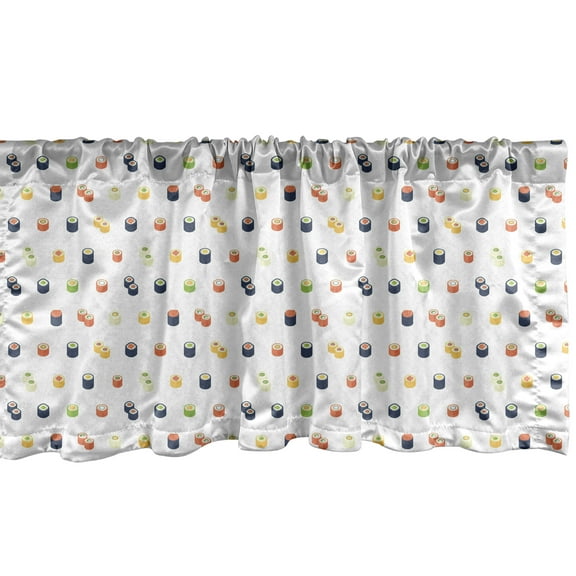 Ambesonne Sushi Window Valance, Cartoon Tiny Sushi Delicacies, 54" X 18", Multicolor