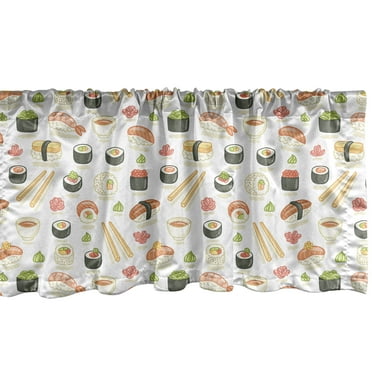 Ambesonne Sushi Window Valance, Cartoon Yummy Food Pattern, 54" X 12", Multicolor