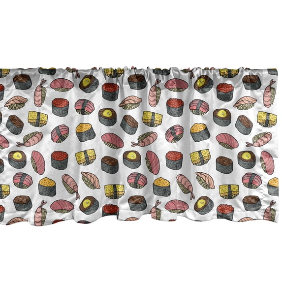Ambesonne Sushi Window Valance, Cuisine Sashimi Rolls, 42" x 12", White Multicolor