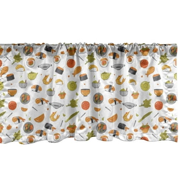 Ambesonne Sushi Window Valance, Japanese Sea Food Concept, 54" X 12", Multicolor