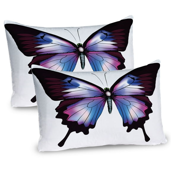 Ambesonne Swallowtail Pillow Sham 2 Pack, Vivid Insect, 26"x20", Violet Blue Maroon Pink