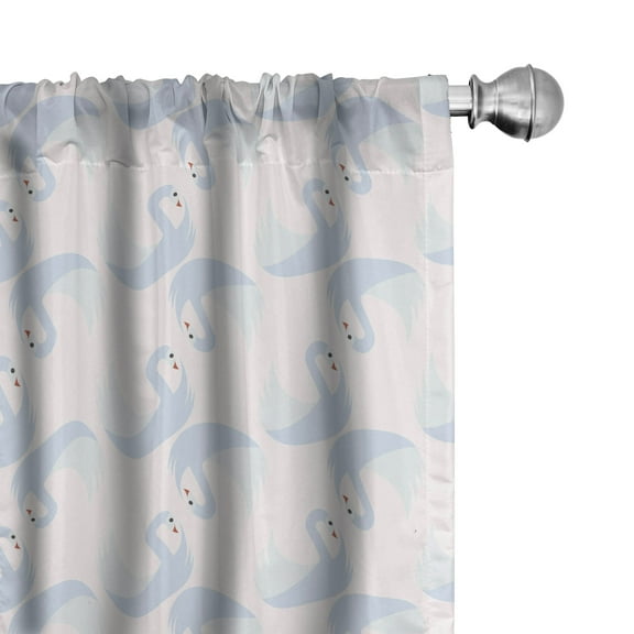 Ambesonne Swan 4-Panel Curtains, Circular Stroke Design Birds, 56"x63", White Pale Azure Blue