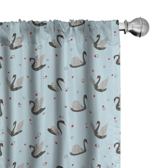 Ambesonne Swan Window Curtains, Dark Swans on Pale Blue, Each 28" W x 63" L, Grey Pale Blue Red