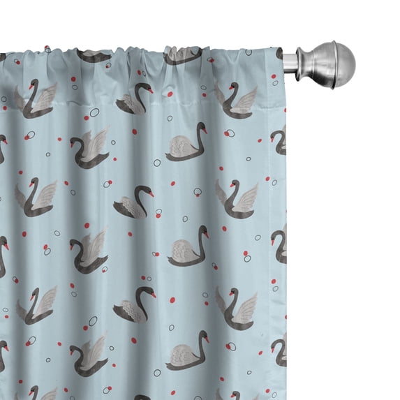 Ambesonne Swan Window Curtains, Dark Swans on Pale Blue, Each 28" W x 84" L, Grey Pale Blue Red