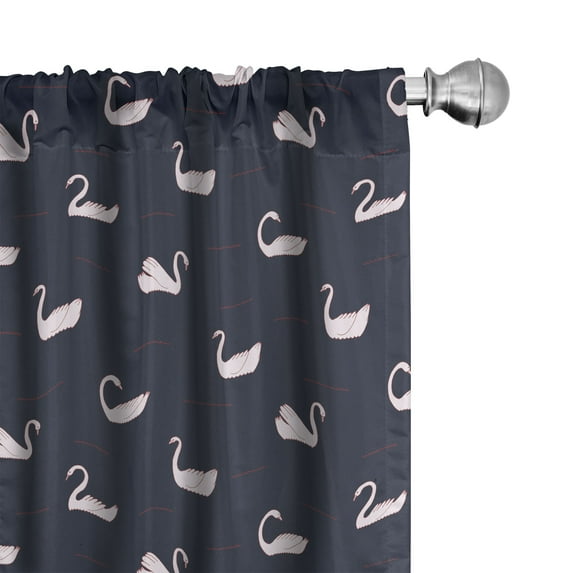 Ambesonne Swan Curtains, Dark Lake with Calm Waves, Pair of 28"x84", Pale Pink Charcoal Grey