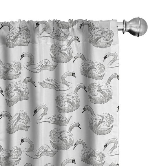 Ambesonne Swan Curtains, Sketch Art Waterfowls, Pair of 28"x84", Black White