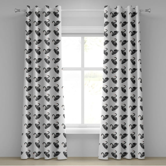 Ambesonne Swan Grommet Curtain, Aquarelle Black Birds, 50" x 72", Charcoal Grey White Red