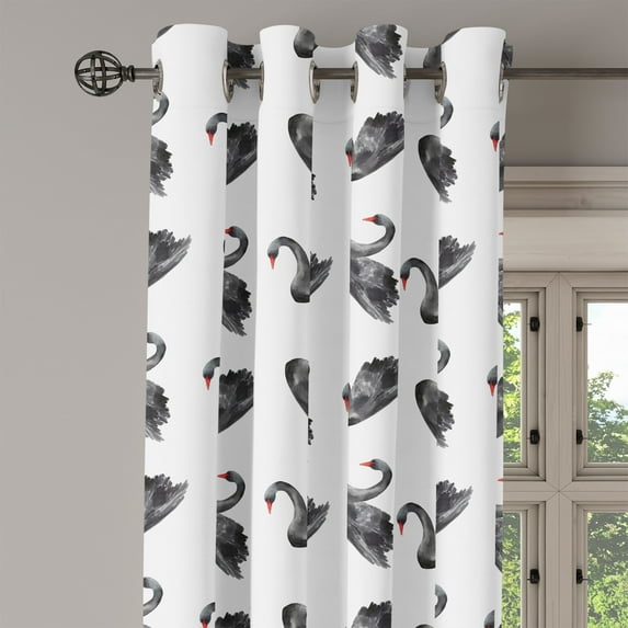 Ambesonne Swan Grommet Curtain Single Panel, Aquarelle Black Birds, 50"x60", Charcoal Grey White Red