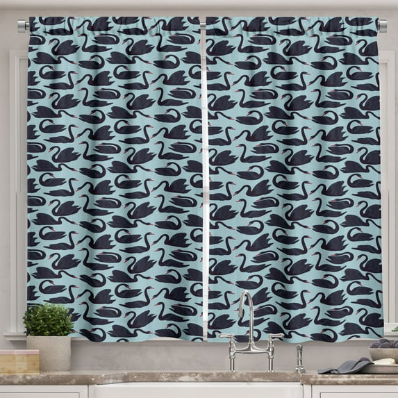 Ambesonne Swan Kitchen Curtains, Long Necked Aquatic Bird, 55"x45", Pale Blue Dark Blue