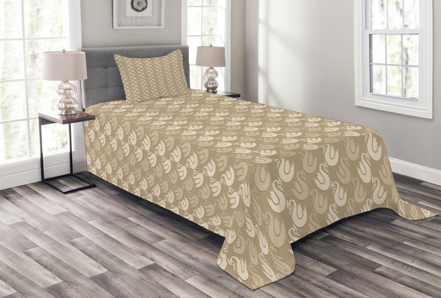 Twin Brown Quilted Bedspread Set with Pillow Sham