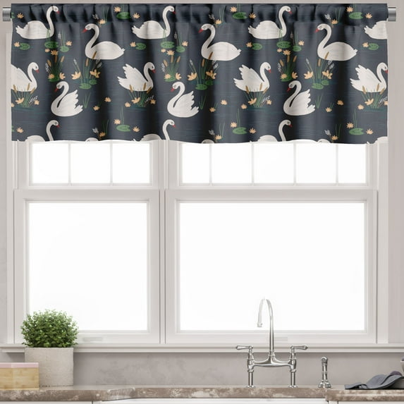 Ambesonne Swan Valance Pack of 2, Lilies Cattails Waterfowls, 54"X18", Multicolor