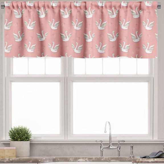 Ambesonne Swan Valance Pack of 2, Patterned Wings and Hearts, 54"X12", Multicolor