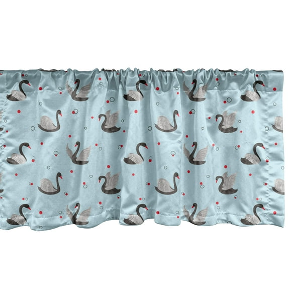 Ambesonne Swan Window Valance, Dark Swans on Pale Blue, 42" x 18", Grey Pale Blue Red