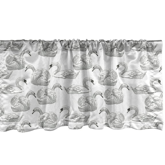 Ambesonne Swan Window Valance, Sketch Art Waterfowls, 54" X 12", Black White