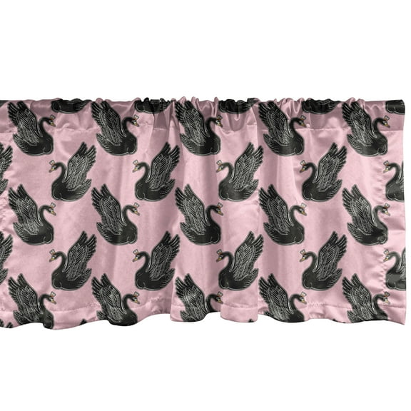 Ambesonne Swan Window Valance, Vintage Black Cartoones, 54" X 12", Pale Pink Black
