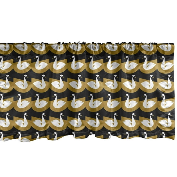 Ambesonne Swans Window Valance, Abstract Geometric Look Birds, 54" X 18", Charcoal Grey Pale Coffee