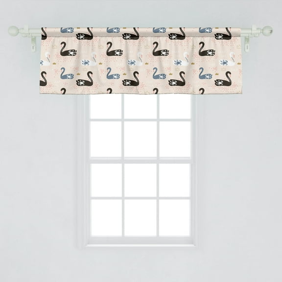 Ambesonne Swans Window Valance, Colorful Aquatic Birds with a Crown Pattern, Curtain Valance for Kitchen Bedroom Decor with Rod Pocket, 54" X 18", Pale Peach Multicolor