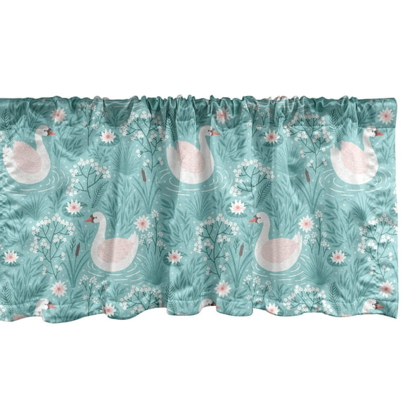 Ambesonne Swans Window Valance, Gracious Flowers Lake Art, 54" X 18", Rose Pale Seafoam