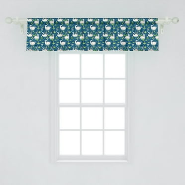 Ambesonne Swans Window Valance, Repetitive Aquatic Birds Lotus Flowers Colorful Illustration, Curtain Valance for Kitchen Bedroom Decor with Rod Pocket, 54" X 12", Lime Green Seafoam