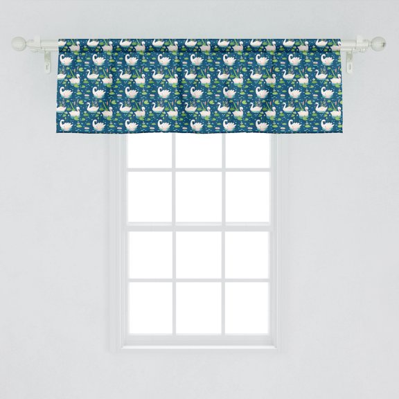 Ambesonne Swans Window Valance, Repetitive Aquatic Birds Lotus Flowers Colorful Illustration, Curtain Valance for Kitchen Bedroom Decor with Rod Pocket, 54" X 18", Lime Green Seafoam
