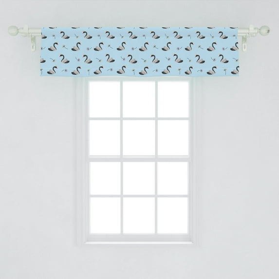Ambesonne Swans Window Valance, Watercolor Hand Paint Style Swimming Bird with a Crown and Simple Dandelions, Curtain Valance for Kitchen Bedroom Decor with Rod Pocket, 54" X 12", Pale Blue and Grey