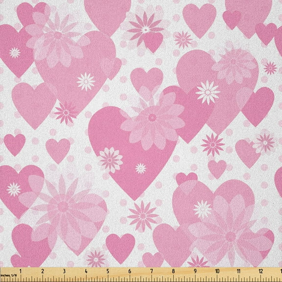 Ambesonne Sweetheart Fabric by the Yard Microfiber, Flowers of Love Spring, 1 Yard, White Pastel Pink