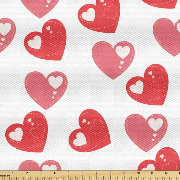 Ambesonne Sweetheart Fabric by the Yard Upholstery, Vintage Style Hearts Art, 10 Yards, White Dark Coral