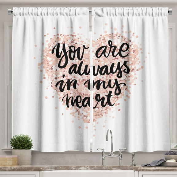 Ambesonne Sweetheart Kitchen Curtains, You Are in My Heart Art, 55"x24", White Blush Black