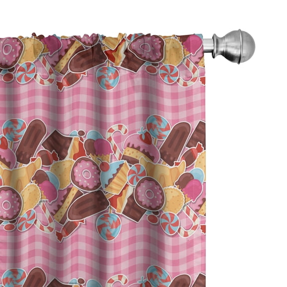 Ambesonne Sweets Window Curtains, Candy Cookie Sugar Cake, Each 28" W x 84" L, Brown and Pale Pink